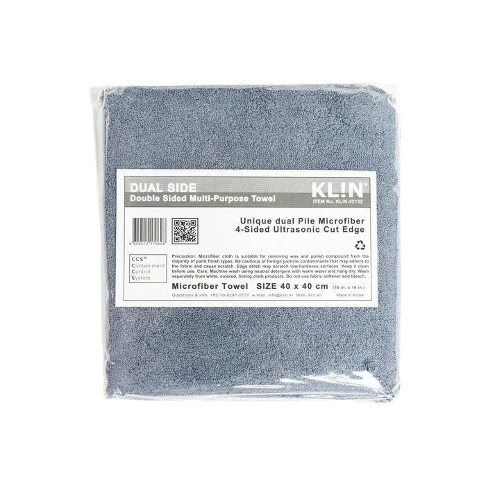 Klin Dual side microfiber towel in packaging with white background